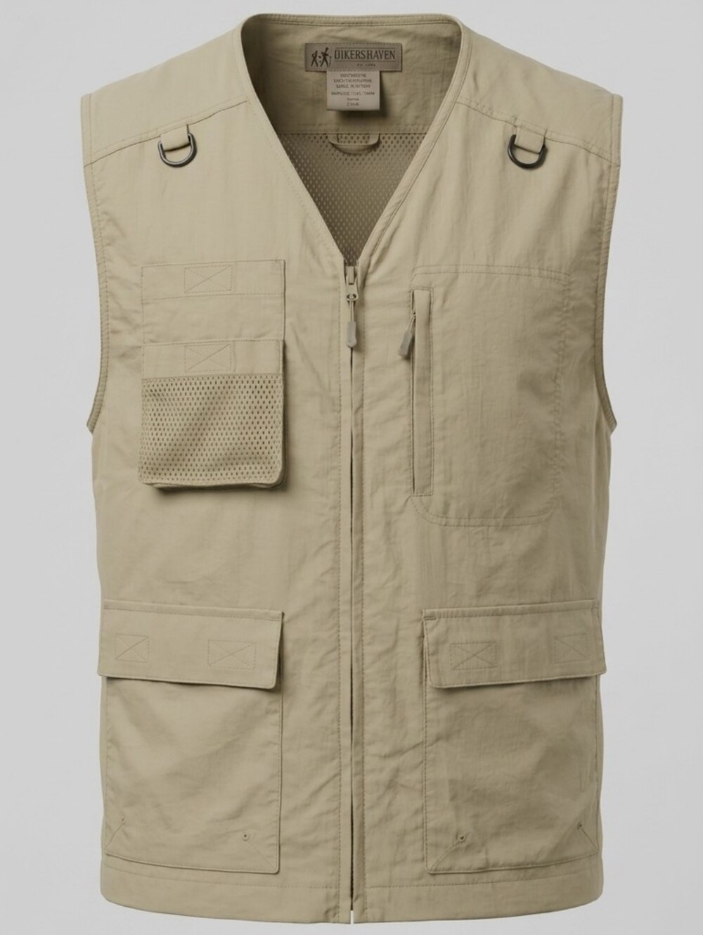 Hikers Haven Khaki Hunting Fishing Full Zip D-ring Mesh Lining Utility Vest L